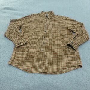LL Bean Shirt Mens Large Flannel Button Up Brown Check Outdoor Camp Hiking